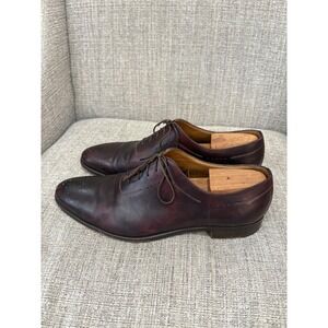Gravati Mens Burgundy Leather Medallion Toe Oxford Dress Shoes Hand Made Italy
